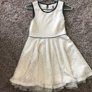 Knitworks ivory dress with lace.